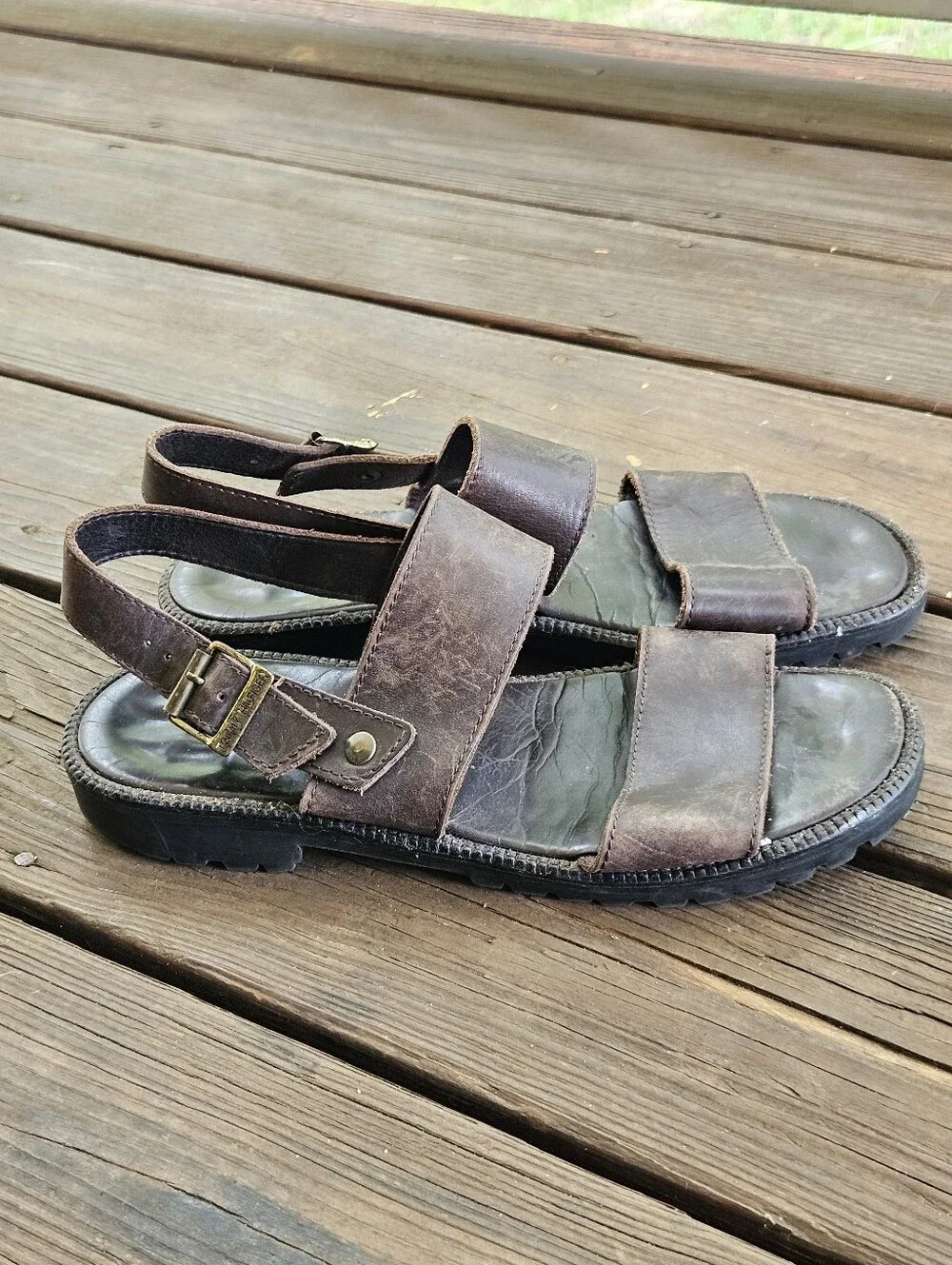 Tommy Hilfiger Men's Brown Leather Strap Vintage Sandals Size 11